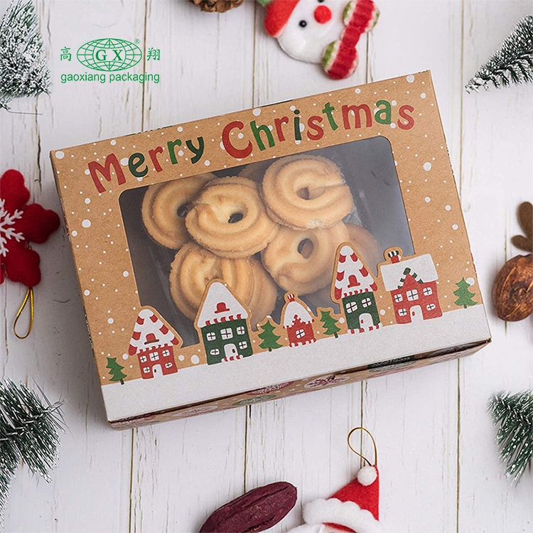 Grossist julkaka lådor munk presentförpackning bageri låda med klart fönster