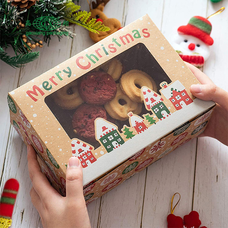 Grossist julkaka lådor munk presentförpackning bageri låda med klart fönster