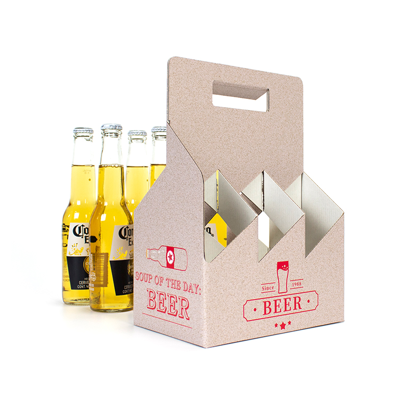 Skräddarsydd kartong kraft vin drycker flaskhållare låda wellpapp 6-pack öllåda